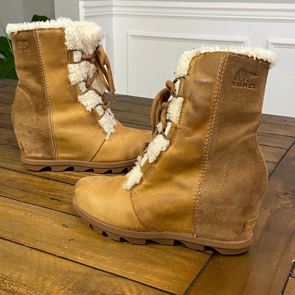 Sorel Joan of Arctic Wedge II Shearling Boots Camel Brown Leather NL3021-224 9